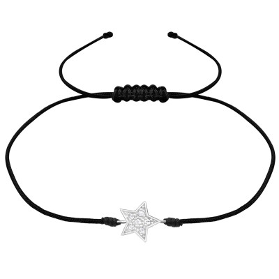 Silver Star Adjustable Corded Bracelet with Cubic Zirconia