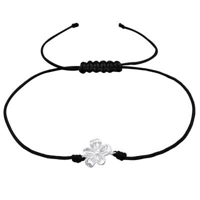 Silver Flower Adjustable Corded Bracelet