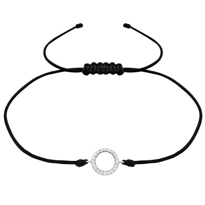 Silver Circle Adjustable Corded Bracelet with Cubic Zirconia