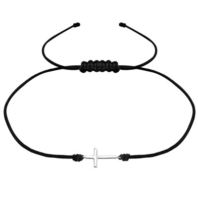 Silver Cross Adjustable Corded Bracelet