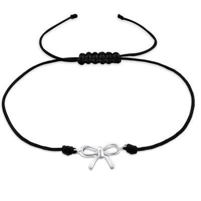 Silver Bow Adjustable Corded Bracelet