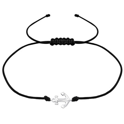 Silver Anchor Adjustable Corded Bracelet