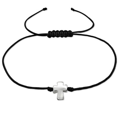 Silver Cross Adjustable Corded Bracelet