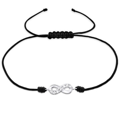 Silver Infinity Adjustable Corded Bracelet with Cubic Zirconia