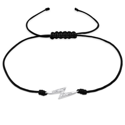 Silver Thunderbolt Adjustable Corded Bracelet with Cubic Zirconia