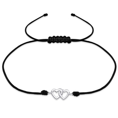 Silver Double Heart Adjustable Corded Bracelet