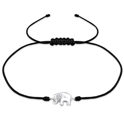 Silver Elephant Adjustable Corded Bracelet with Cubic Zirconia