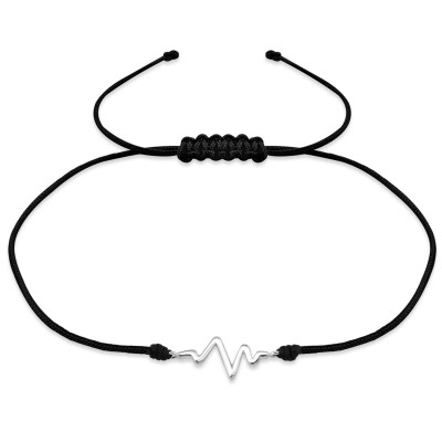 Silver Heartbeat Adjustable Corded Bracelet