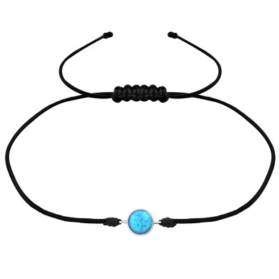 Silver Round Adjustable Corded Bracelet with Synthetic Opal