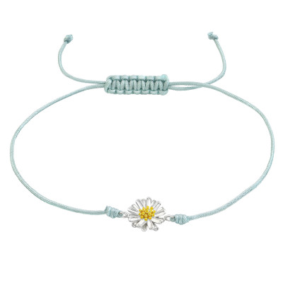 Silver Flower Adjustable Corded Bracelet with Epoxy