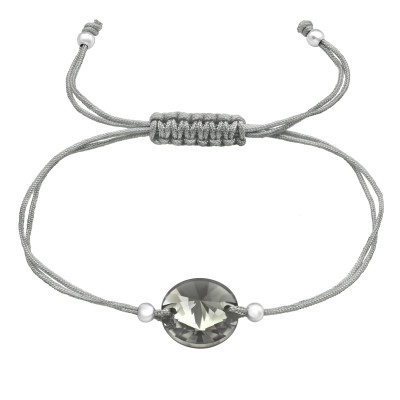 Silver Round Adjustable Corded Bracelet with Genuine European Crystal