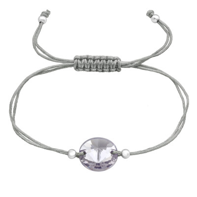 Silver Round Adjustable Corded Bracelet with Genuine European Crystal