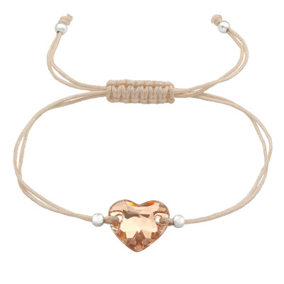 Silver Heart Adjustable Corded Bracelet with Genuine European Crystal