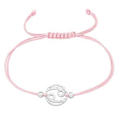 Silver Cancer Zodiac Sign Adjustable Corded Bracelet