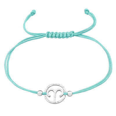 Silver Aries Zodiac Sign Adjustable Corded Bracelet