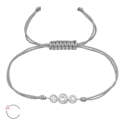 Silver Geometric Adjustable Corded Bracelet with Genuine European Crystals