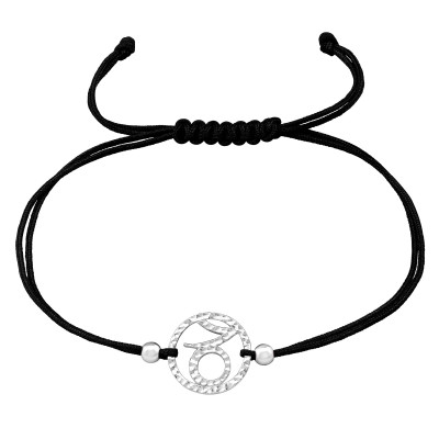 Silver Capricorn Zodiac Sign Adjustable Corded Bracelet