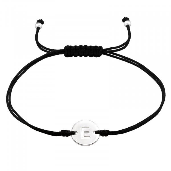 Silver Letter E Adjustable Corded Bracelet