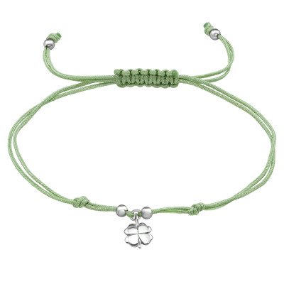 Silver Lucky Clover Adjustable Corded Bracelet