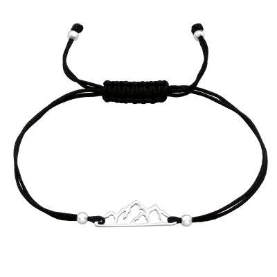 Silver Laser Cut Mountain Adjustable Corded Bracelet