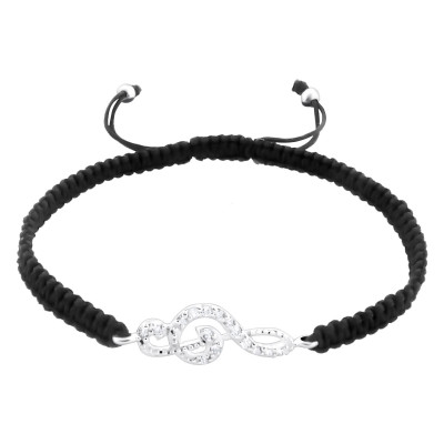 Silver Round Adjustable Corded Bracelet with Cubic Zirconia