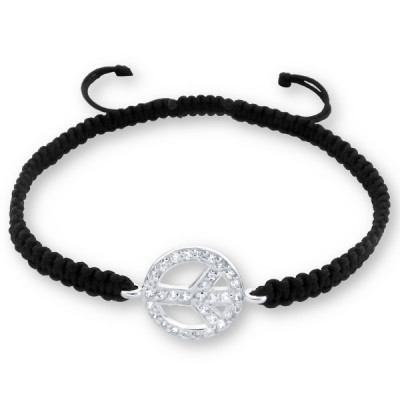 Peace Sterling Silver Corded Bracelet with Cubic Zirconia