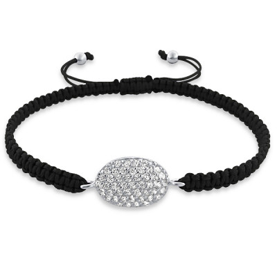 Oval Sterling Silver Corded Bracelet with Cubic Zirconia