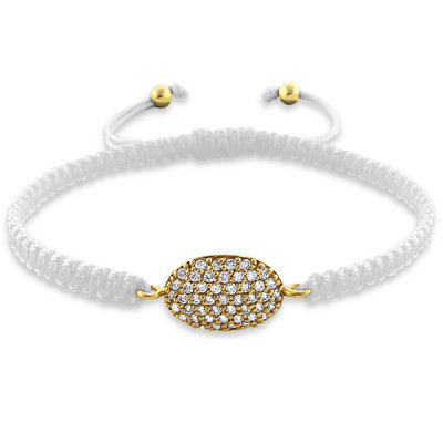 Oval Sterling Silver Corded Bracelet with Cubic Zirconia