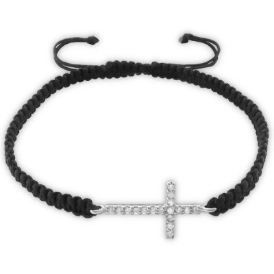 Cross Sterling Silver Corded Bracelet with Cubic Zirconia