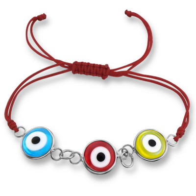 Evil Eye Sterling Silver Corded Bracelet