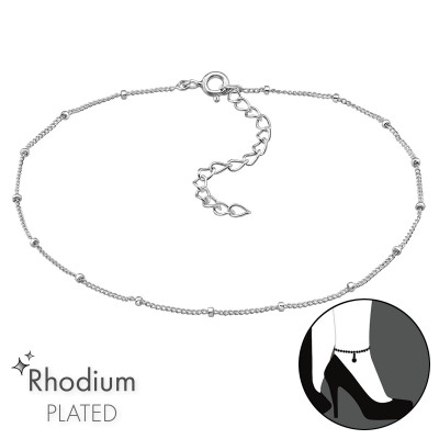Cable Chain with Round Cylinders Sterling Silver Anklet