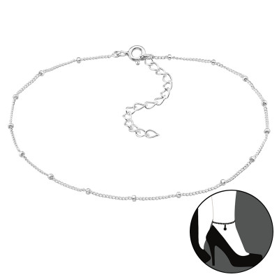 Cable Chain with Round Cylinders Sterling Silver Anklet