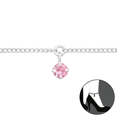 Silver Round Anklet with Cubic Zirconia