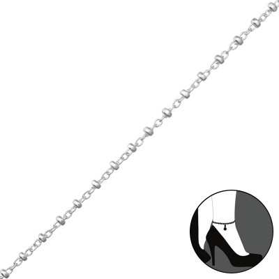 23cm Silver Cable Chain Anklet with 2mm Balls and 5cm Extension Included