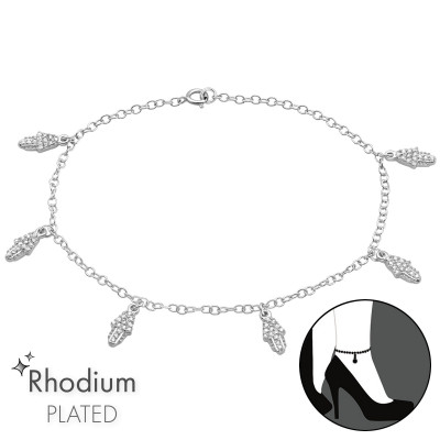 Silver Hamsa Anklet with Cubic Zirconia