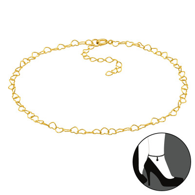 26cm Heart Chain Sterling Silver Anklet