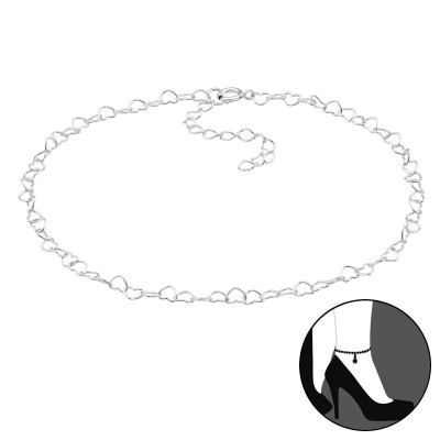 26cm Heart Chain Sterling Silver Anklet