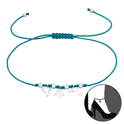 Silver Sea Adjustable Corded Anklet with Synthetic Pearl