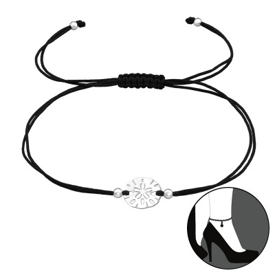 Silver Laser Cut Flower Adjustable Corded Anklet