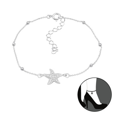 Silver Starfish Anklet with Cubic Zirconia