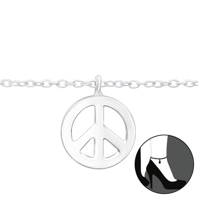 Silver Peace Symbol Anklet