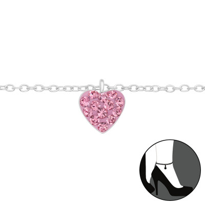 Silver Heart Anklet with Crystal