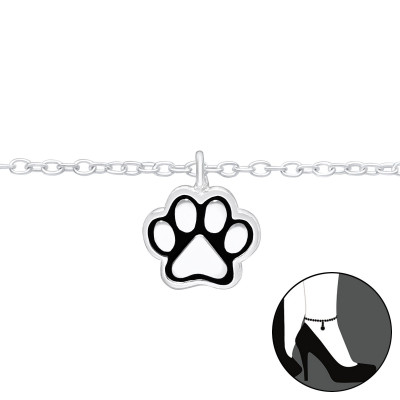 Silver Paw Print Anklet with Epoxy