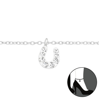 Silver Horseshoe Anklet with Crystal