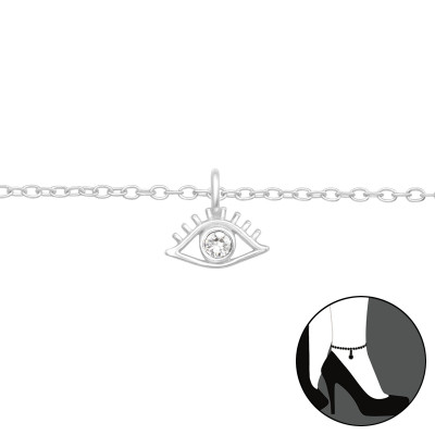 Silver Evil Eye Anklet with Genuine European Crystal