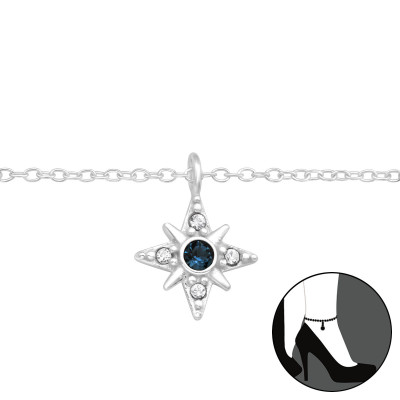 Silver Northern Star Anklet with Crystal