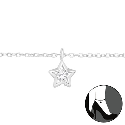 Silver Star Anklet with Cubic Zirconia