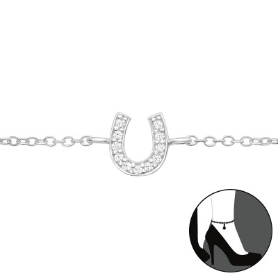 Silver Horseshoe Anklet with Cubic Zirconia