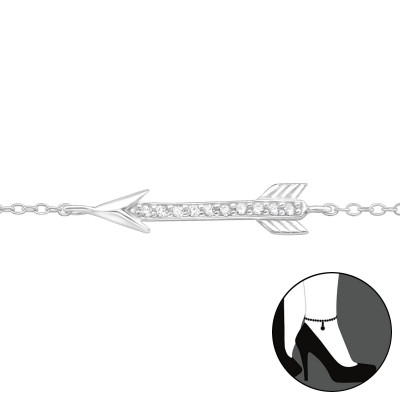 Silver Arrow Anklet with Cubic Zirconia