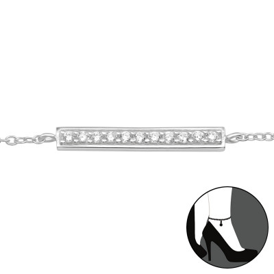 Silver Bar Anklet with Cubic Zirconia